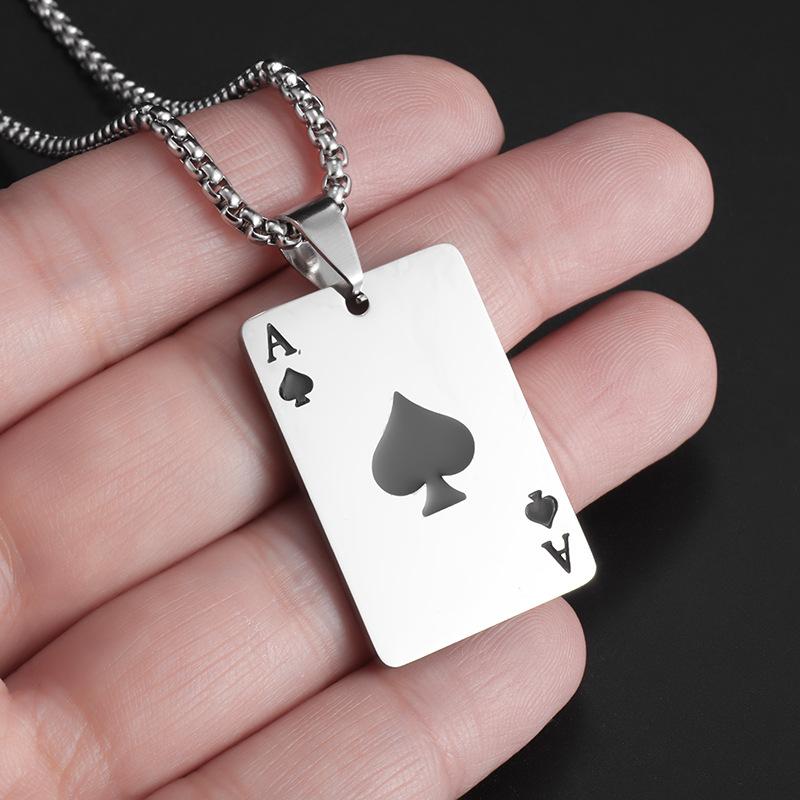 Fashion Stainless Steel Playing Card Pendant Necklace European American Simple Style Unisex Daily Jewelry