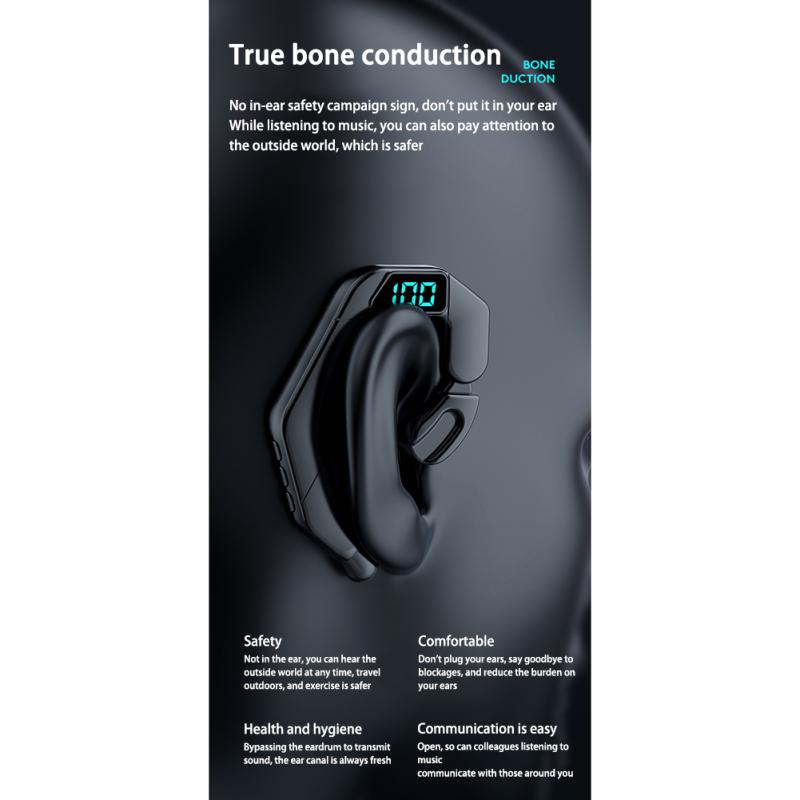 V19 Wireless Headphone Bluetooth-compatible Ear Hook Bone Conduction Sport Headset Digital Display
