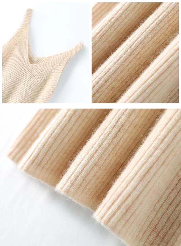 Korean Style Women's Wool Knit Striped Sleeveless Camisole Sweater for Spring/Summer