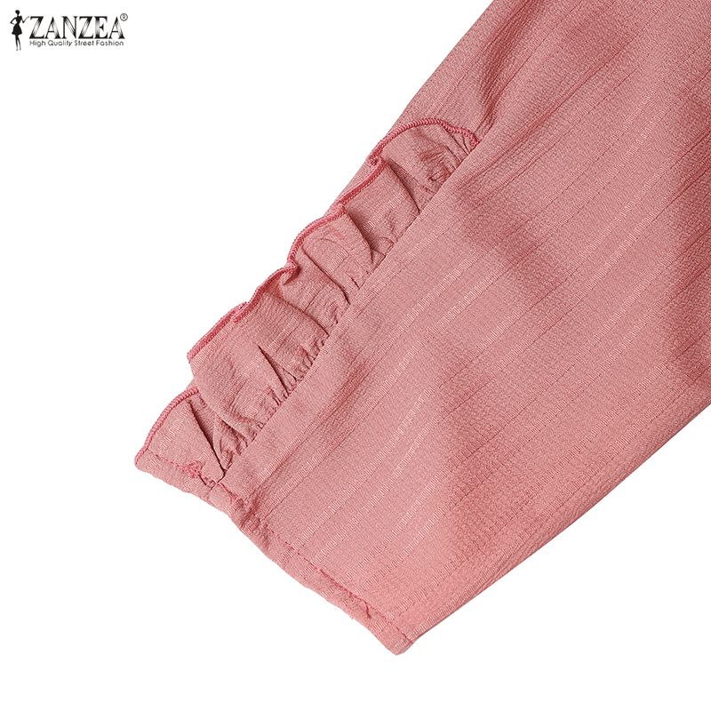 ZANZEA Lässiges, einfarbiges, langärmeliges Kleid mit Rundhalsausschnitt für Damen