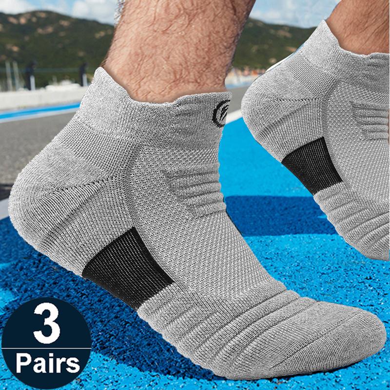 3 Pairs Sports Socks For Men Thickened Towel Bottom Outdoor Running Basketball Socks Low Cut Socks Sweat-absorbent Breathable