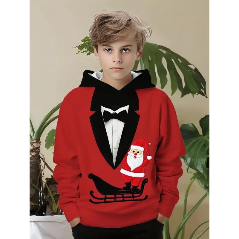Christmas Tree Hoodies Snowflake Bow Tie 3D Print O-Neck Boys Girls Clothes Casual Christmas Party Sweatshirt Long Sleeve Tops