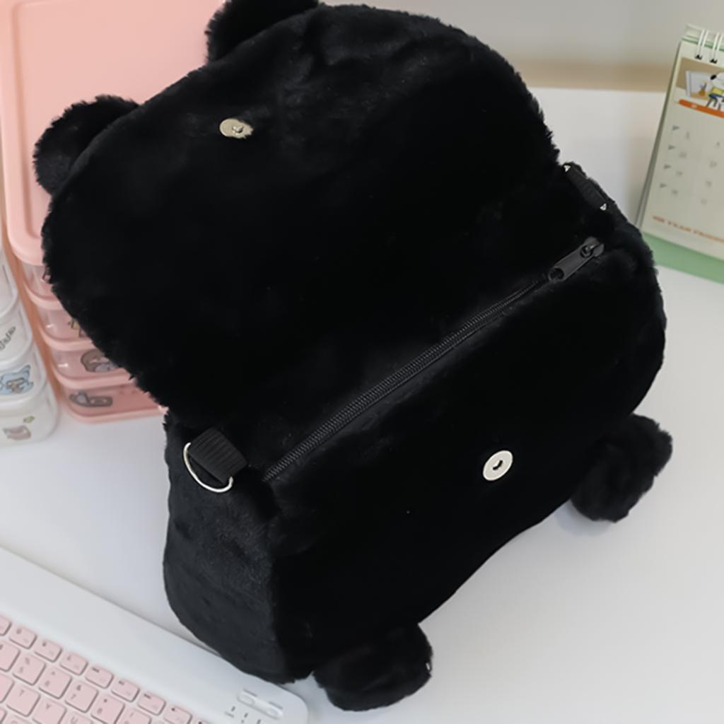 Schwarzer Katzen-Plüschrucksack für Mädchen Niedliches Kätzchen-Design Große Kapazität Leichtgewichtige Schultasche für Schüler Reisen Tägliche Nutzung