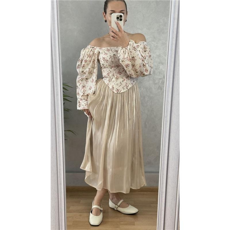 2025 Elegant Women's Midi Skirt French Style Pleated Long Skirt Versatile All Match Silky Shiny Fabric Perfect for Casual and Formal Occasions