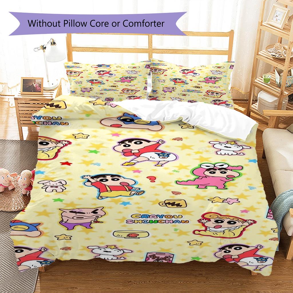 Anime Crayonshinchan Pattern Bedding Set Quilt Cover Pillowcase Home Decor Gift (1 * Duvet Cover + 2 * Pillowcase, Without Core)
