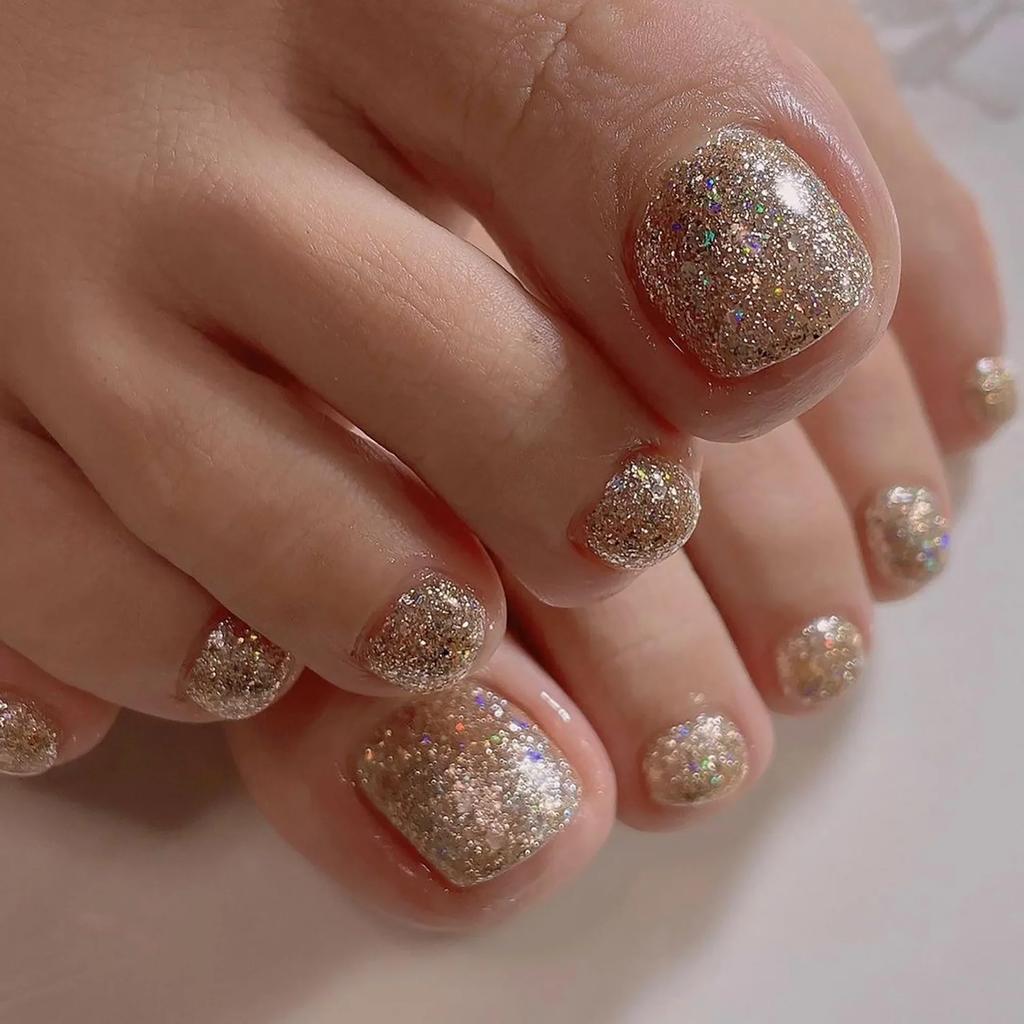 Stylish Pearlescent Nude Toenail Art Shiny Cat Eye Wearable Fake Toenails Chic Toe False Nail Detachable Press On Nail with Glue