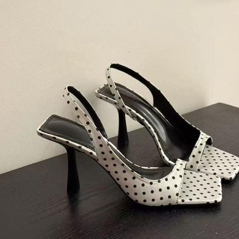 Fashion Open Toe Sandals Women's Simple Square Toe Shallow Mouth Temperament One Strap Anti-slip Wear-resistant Stiletto High Heels