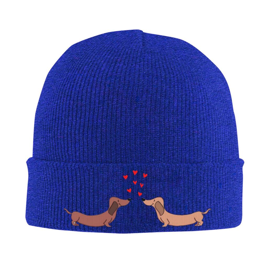 Couple of Dachshund Beanie Vintage Graphic Knit Hat Retro Streetwear Soft Warm FatherDay Gift Idea Present for Unisex and Woman