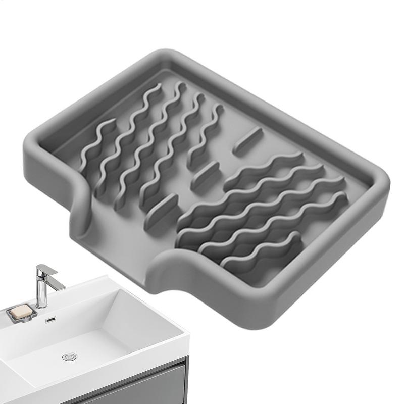 Silicone Soap Holder Self Draining Soap Bar Holder Kitchen Soap Dish Sponge Tray Counter Caddy Organizer for Dish Soap Dispenser