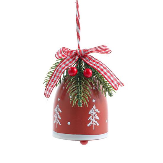 Rustic Christmas Bell Ornaments with Artificial Pine And Red Berries Vintage Metal Jingle Bells Hanging Decoration for Tree Door Wall Home Decor