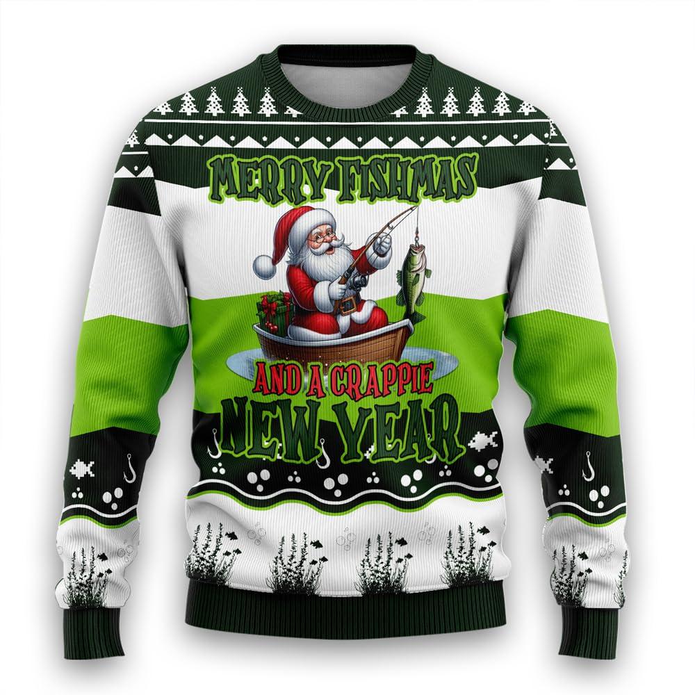 Fishing Sweatshirts For Men Clothing Merry Fishmas Ugly Christmas Sweater Santa Claus Fish Mens Ugly Sweaters Xmas Holiday Funny