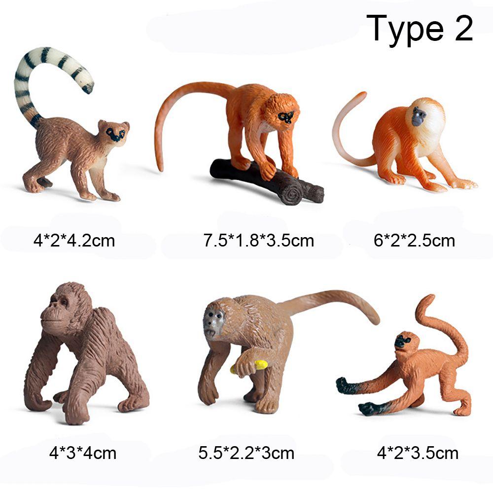 6PCS Lifelike Monkey Model Orangutans Figurine Simulation Gibbon Cubs Simulation Wild Animal Zoo Scenes Educational Toys Gift