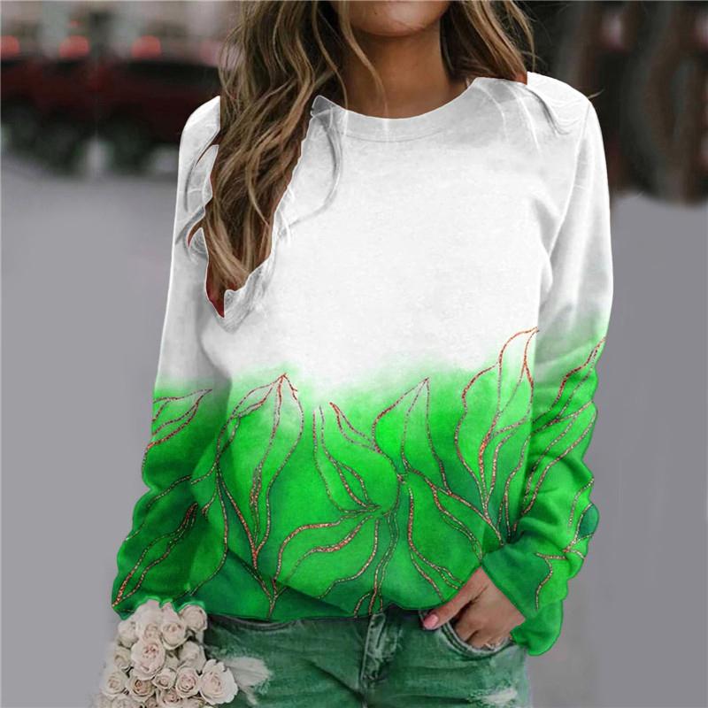 3D Gradient Printed Women's Fashion T-shirt Long Sleeve