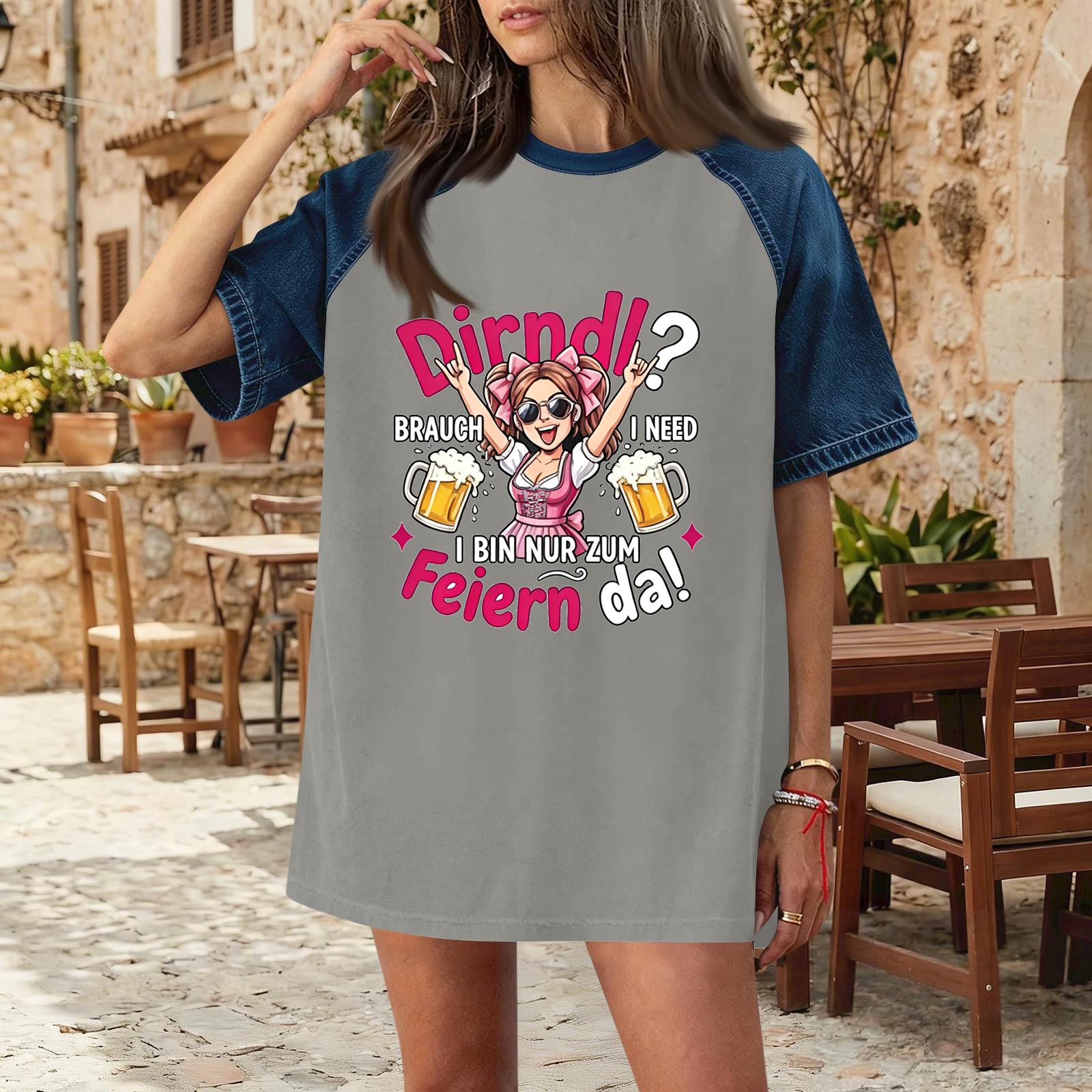 

Women s Casual Denim Patchwork Oktoberfest Print Short Sleeve T Shirt Comfortable Loose Fit Tee Top for Everyday Wear XXXL