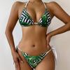 2024 Euro-American Mesh Hollow Out Drawstring Bikini Set - Three-Piece Swimwear