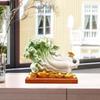 Keramik Glückskohl Skulptur Multifunktional für Büro- und Heimpräsentation Handgefertigt Traditioneller Holzständer Tischdekoration