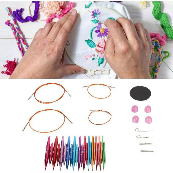 TOPINCN Interchangeable Circular Knitting Needles Set with Storage Bag 3 to 8mm Assorted Colors Circular Needle Set for DIY Craft