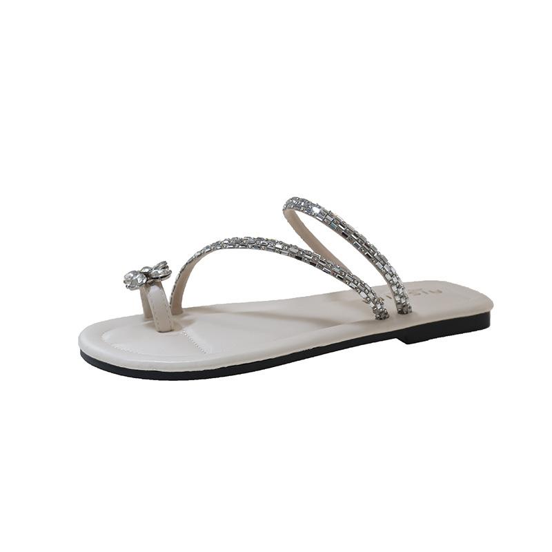 Flat Bottom Set of Toe Small Cool Slippers Women's 2025 New Summer Soft Bottom with Skirt Rhinestones Beautiful Seaside Sandals