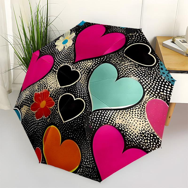 1pc Heart Flowers Automatic Open/Close Umbrella, Portable Folding Umbrella, Compact Travel Umbrella For145