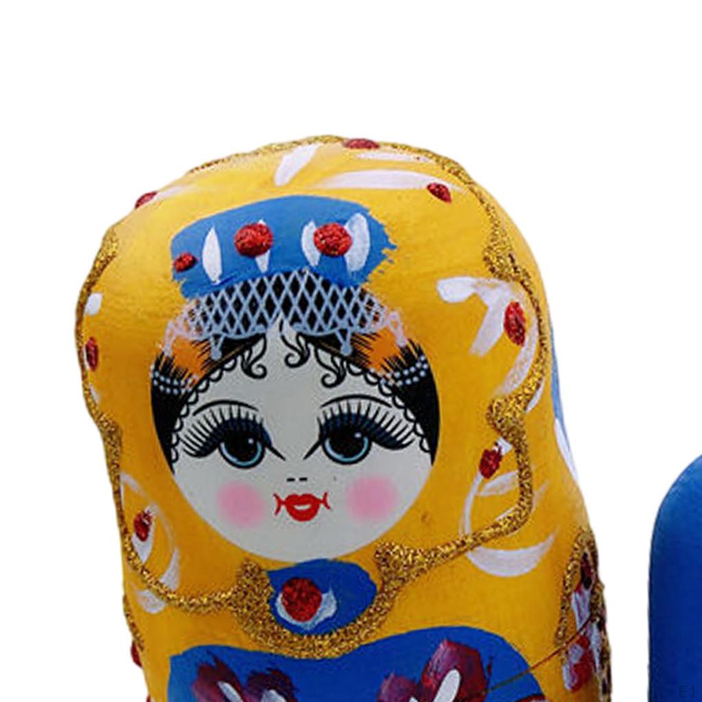 5 Pieces Matryoshka Doll Stacking Set Cartoon Figures Crafts Cute Traditional Wooden Russian