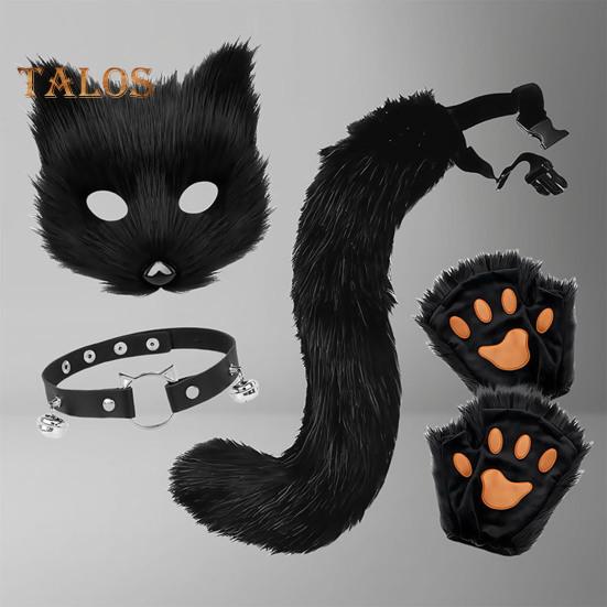 Faux Fur Fox Tail Set Cat Wolf Cosplay Costume Plush Masque Fluffy Paw Gloves Halloween Christmas Party Role-Playing Accessories