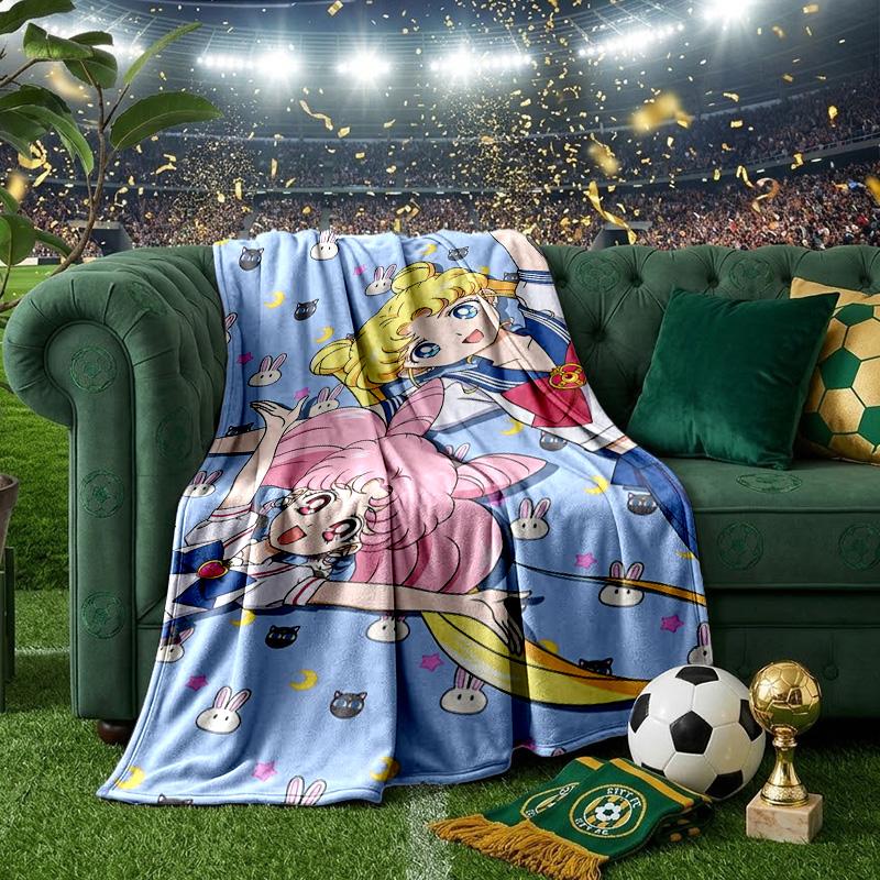 Pink Moon Puella Magi  Throws Blanket Flannel Blankets Plush for Couch Bed Gifts for Men Women Travel picnic blanket Christmas fan gifts