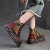 Johnature Scarpe con suola spessa e aumento dell'altezza, retrò, colori misti, stivaletti corti in vera pelle, scarpe da donna