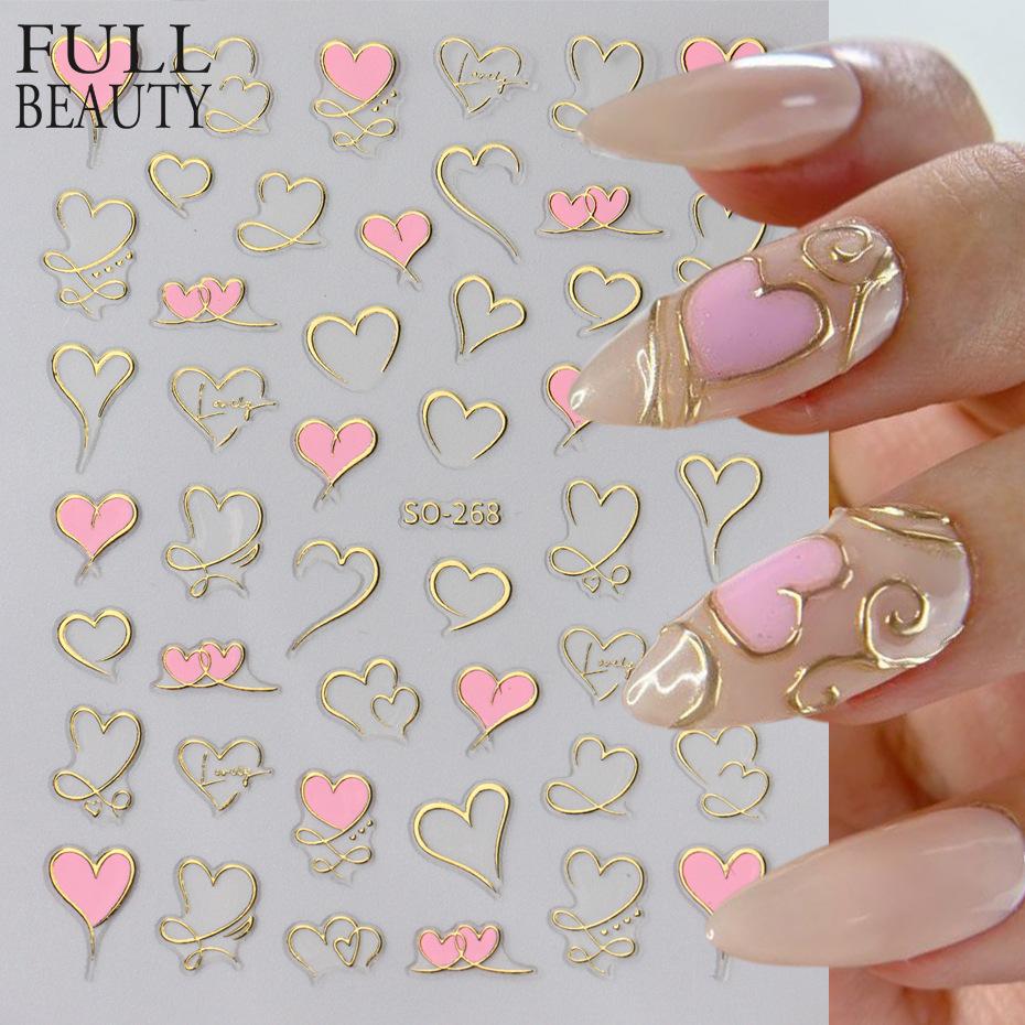 Nail Art Stickers Ins Romantic French Irregular Love Bronzing Hollow Love Adhesive Nail Stickers