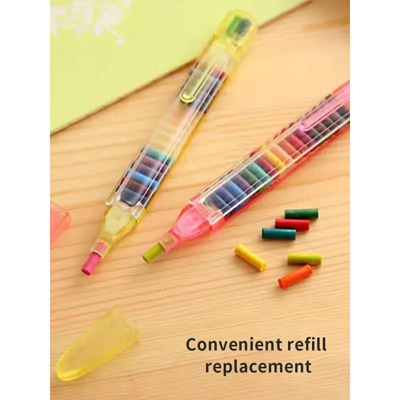 20-Color Interchangeable Core Crayons (4pc) - Oil Painting & Washable Paintbrush 2-in-1, Ideal for Students, Fancy Graffiti, Ric
