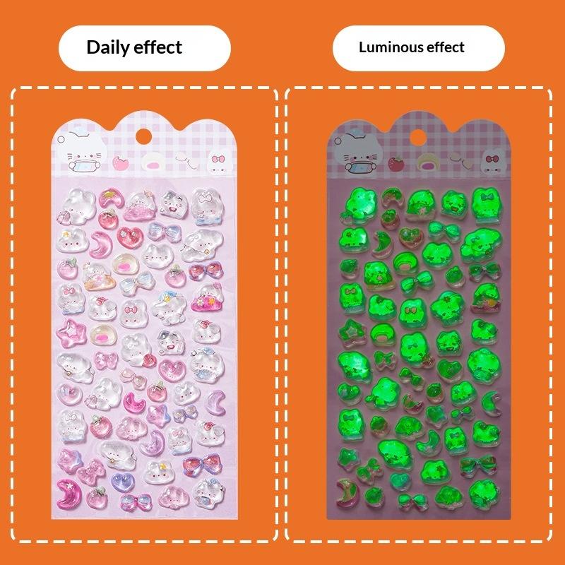 Cute Cartoon Animal Noctilucent 3D  Relief Stickers Fun Aesthetic Stickers Diy Phone Case Diary Stationery Sticker Gift
