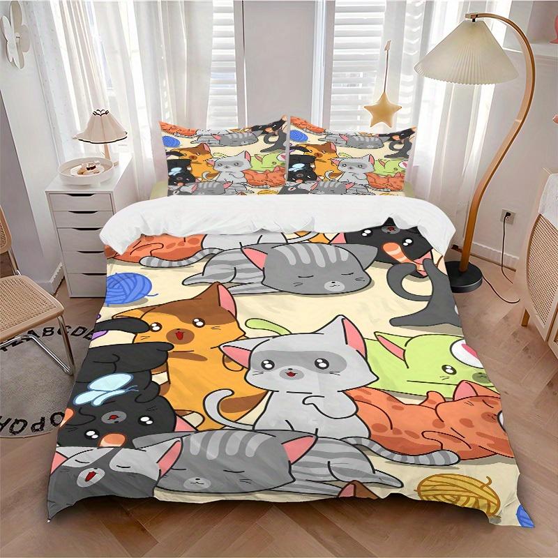 3pcs Cute Cats Bedding Set, Breathable and Soft, Suitable for Bedroom Decor (1*Duvet Cover + 1/2*Pillowcases, No Core) yy250821155