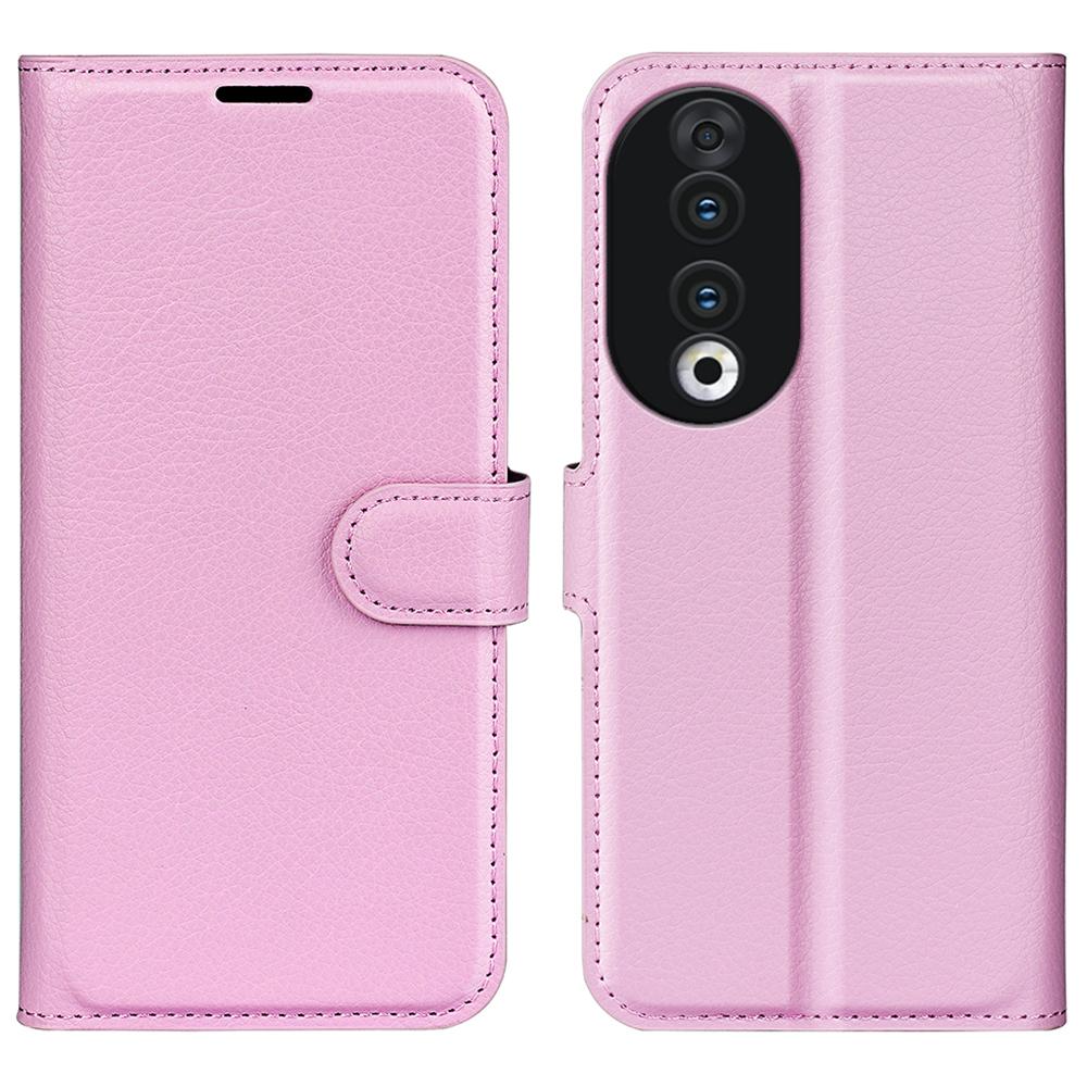 

For Honor 90 Wallet Litchi Texture Shell Phone Cover Stand Mobile Phone PU Leather Case Pink