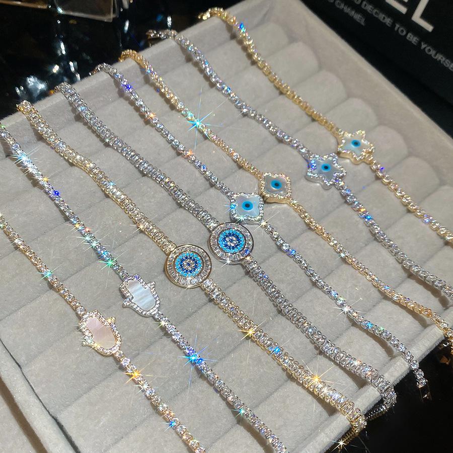 Elegant Geometric Zircon Mother-of-Pearl Flower Bracelet: Luxury Hand Jewelry for Women