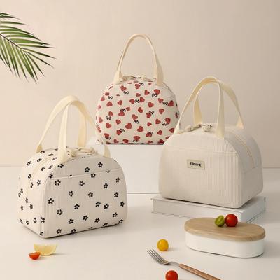 Bärbar Lunchväska i Manchestertyg Termoisolerande Matlåda Sött Tryck Kvinnors Lunchförvaringsväska Picknick Bento Stor Kapacitet Handväska