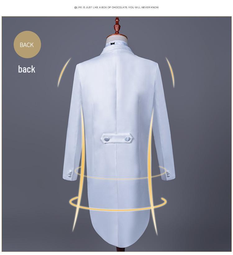 Men's Black and White Rhinestone Tailcoat for Magician, Singer, or Conductor - Formal Performance Wear