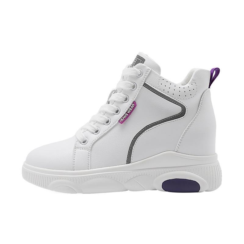 Women's High-Top White Cotton Shoes with Plush Lining, Autumn/Winter 2022 Collection - Height-Enhancing Sports Casual Footwear.