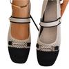 Knitted Square Toe Flat Mary Jane Shoes with Single Buckle Strap Comfortable Lightweight Casual Footwear for Women
