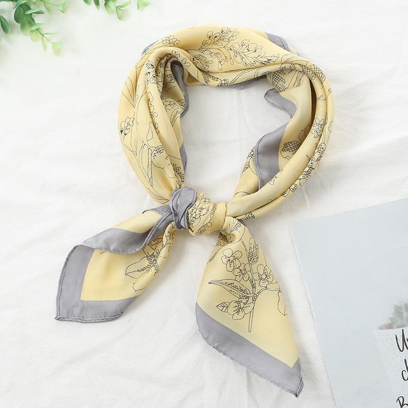 

Полосатый шелковый шарф: Женский квадратный платок 70x70 см, корейский универсальный стиль, профессиональный летний тонкий декоративный платок