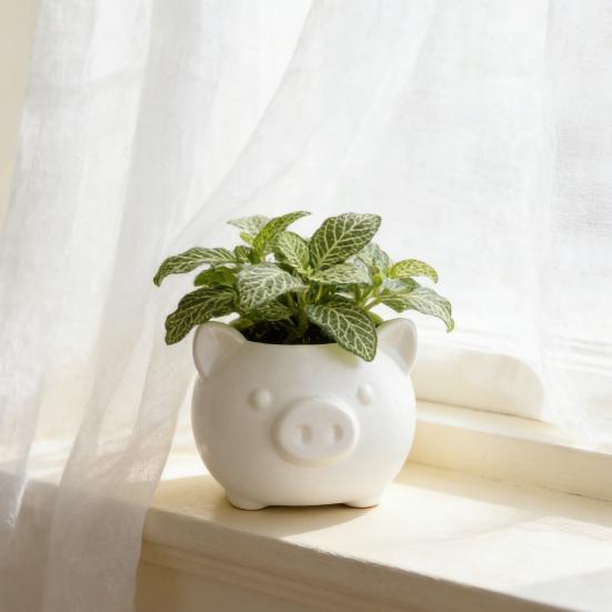 3D Printed Cute Pig Planter Cartoon Animal Shaped Cactus Flower Pot with Drainage Hole for Home Office Desk Decor