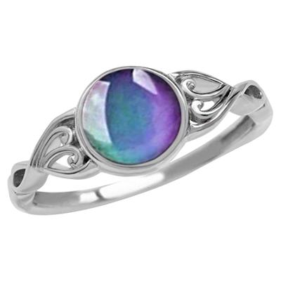 Women's Round Artificial Gemstone Inlaid Hollow Temperature Changing Color Ring Jewelry