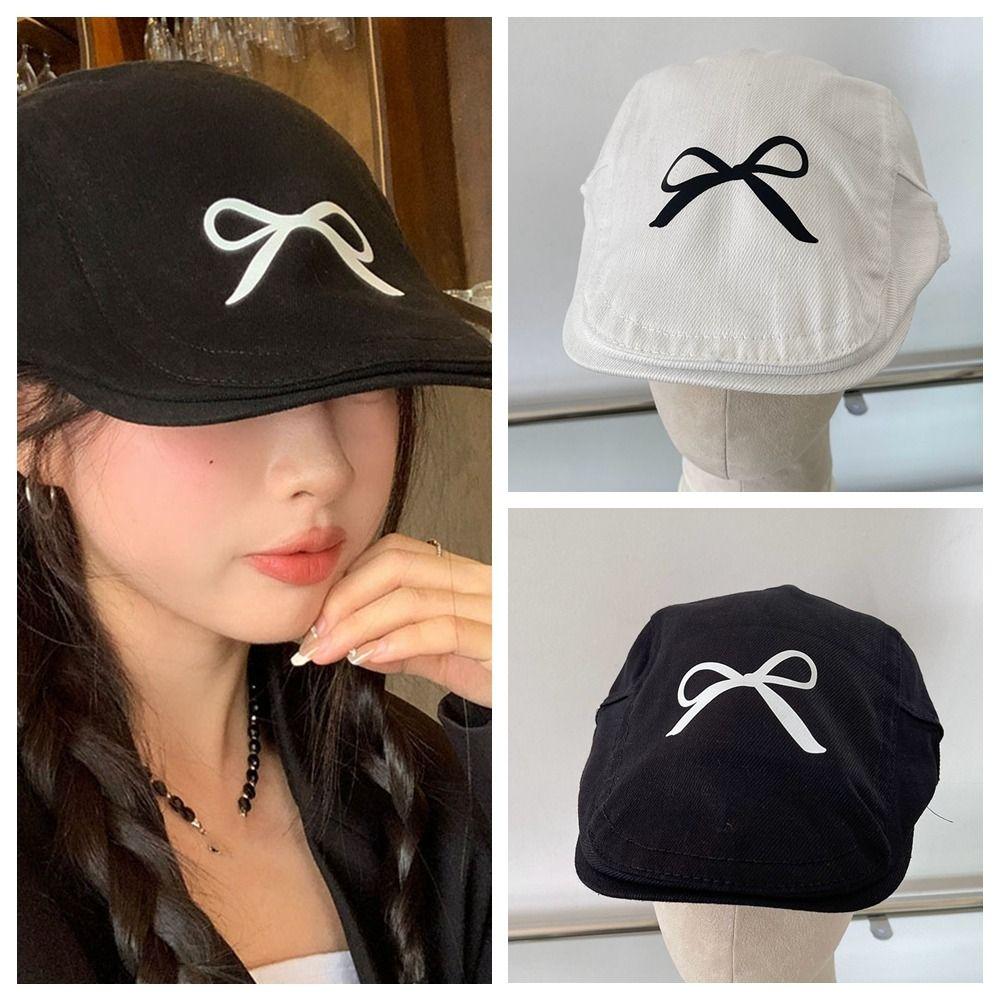 

Bowknot Newsboy Cap Street Style Women Artist Hat Cute Bow Berets Cap Ladies чёрный