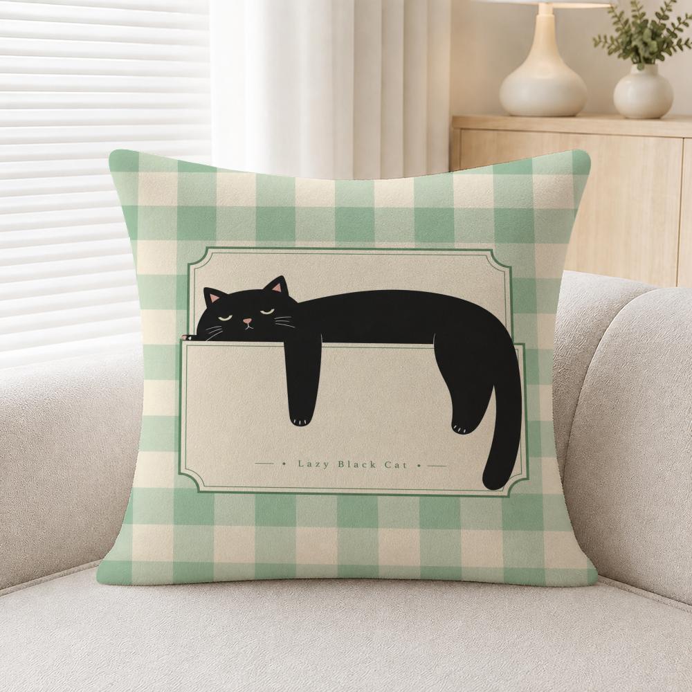 Pattern Lazy Black Cat Pattern Cushion Cover Soft Plush Cushion Covers Fluffy Throw Pillow Cases For Sofa Bedroom Home Decor