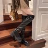 Punk Style Women's Knee High Boots, Fashionable Round Toe Boots, Autumn and Winter Thick Soled High-heeled Women's Boots