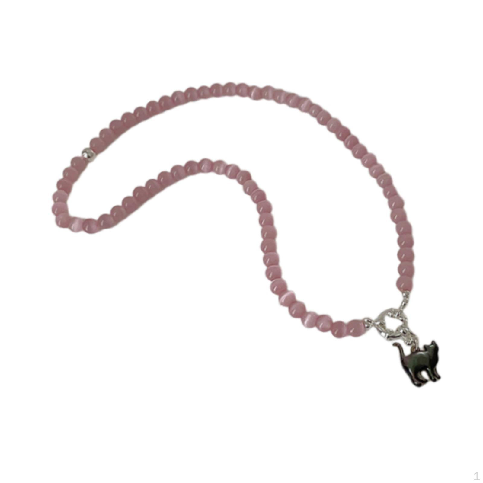 

Ожерелье из бусин из камня кошачий глаз, Подарок на день рождения, Легкое, Ожерелье с подвеской-котенком