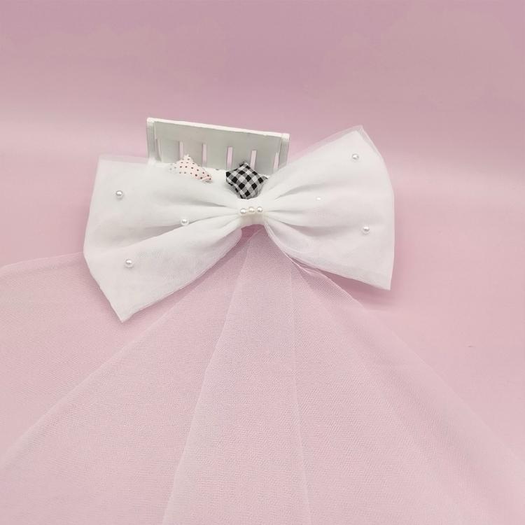 Flower Girl Veil Bow Veils with Hair Clip Wedding Hair Accessories White