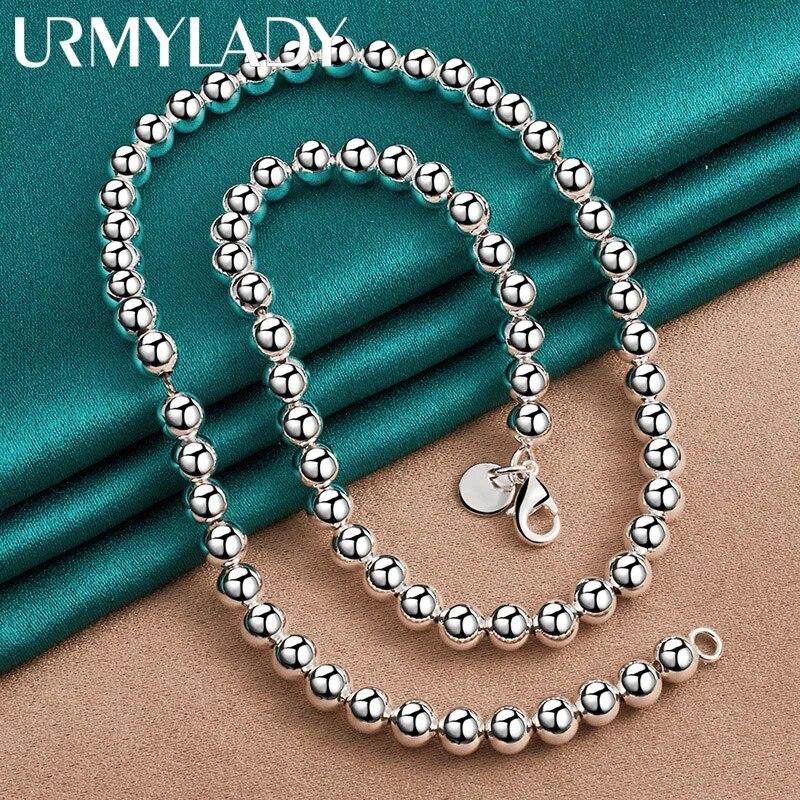 925 Sterling Silver Round 6mm Beads Necklace For Men Women Party Wedding Fashion Jewelry