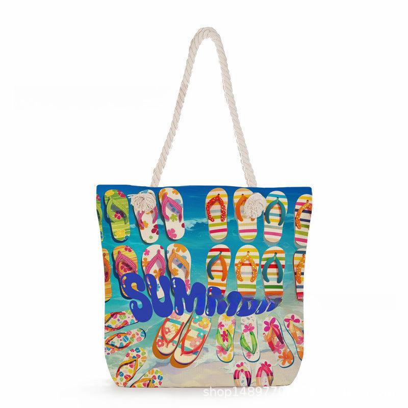 Multifunctional  Beach shells Printed Thick Rope Shoulder Beach Bag 7575