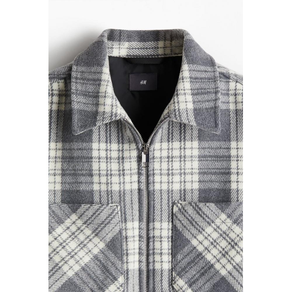 H M Zip Up oversHirt Regular Fit Gray cHeck