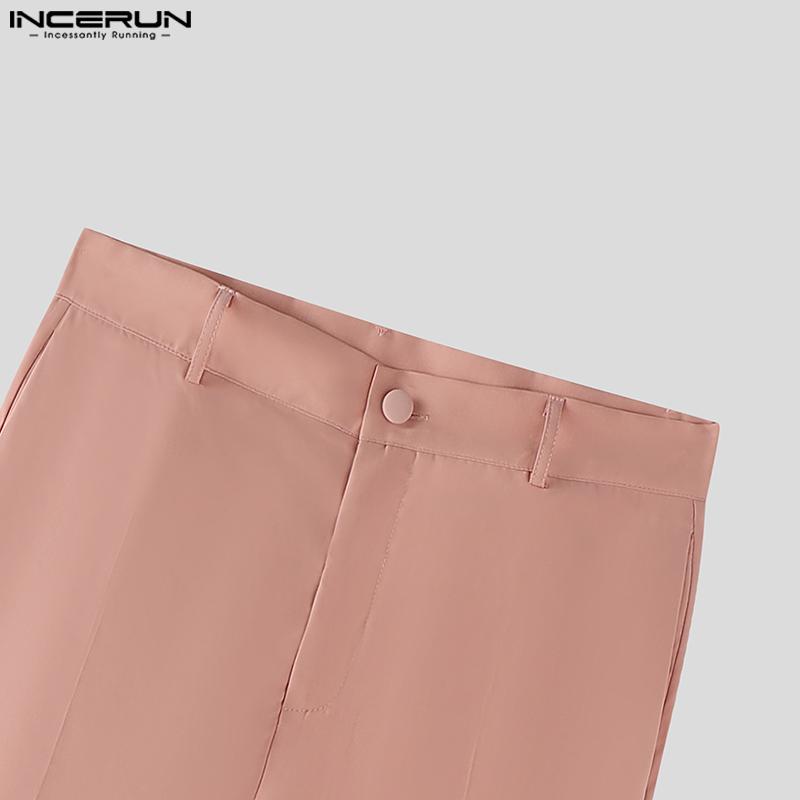 INCERUN Two Pieces Outfits Men Lapel Long Sleeve Cropped Blazer Long Flare Pants Sets