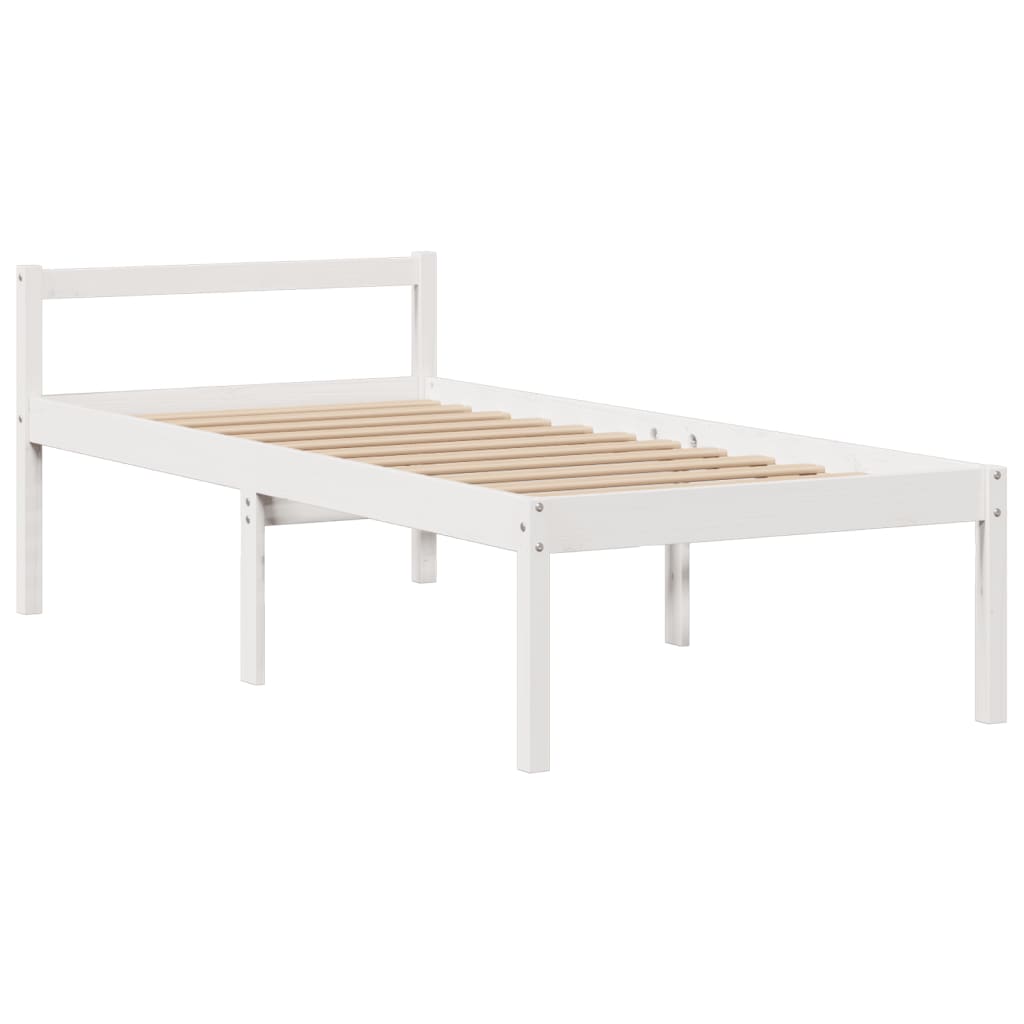 Solid Wood Bed with Shelf Without Mattress White 75x190 cm Pine